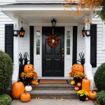 1. Un porche d'entrée joliment décoré pour Halloween, avec des citrouilles, des lumières effrayantes et des couronnes festives.
2. Un charmant porche d'entrée sur le thème d'Halloween orné de citrouilles colorées, de décorations fantômes et de feuilles d'automne.
3. Un porche d'entrée festif présentant des décorations d'Halloween, notamment des citrouilles sculptées, des toiles d'araignées et des accents d'automne joyeux.